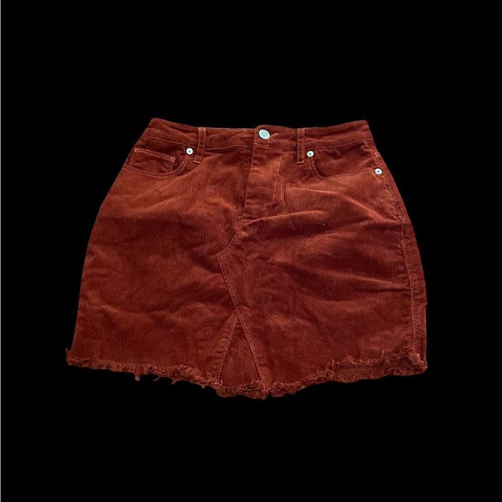 Love Tree rust corduroy mini skirt cotton spandex size SMALL belt loops 5 pocket - Picture 6 of 13